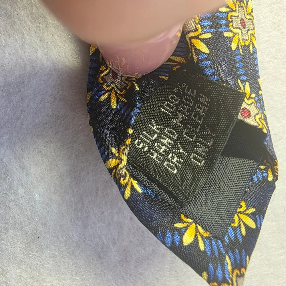 Modela Collection Mens 100 Silk Tie Navy‎ Blue Gold Floral Patterned Necktie